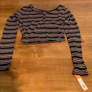 stripped long sleeve cropped shirt with tags!
